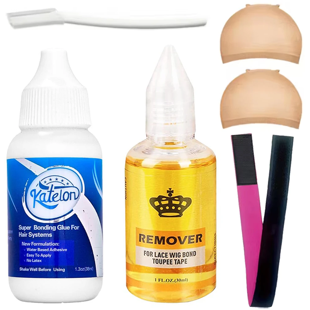 Conjunto de adesivo e removedor de cola para peruca, 6 peças, cola de ligação de substituição de ar invisível à prova d'água + solvente, fixação forte para peruca frontal de renda