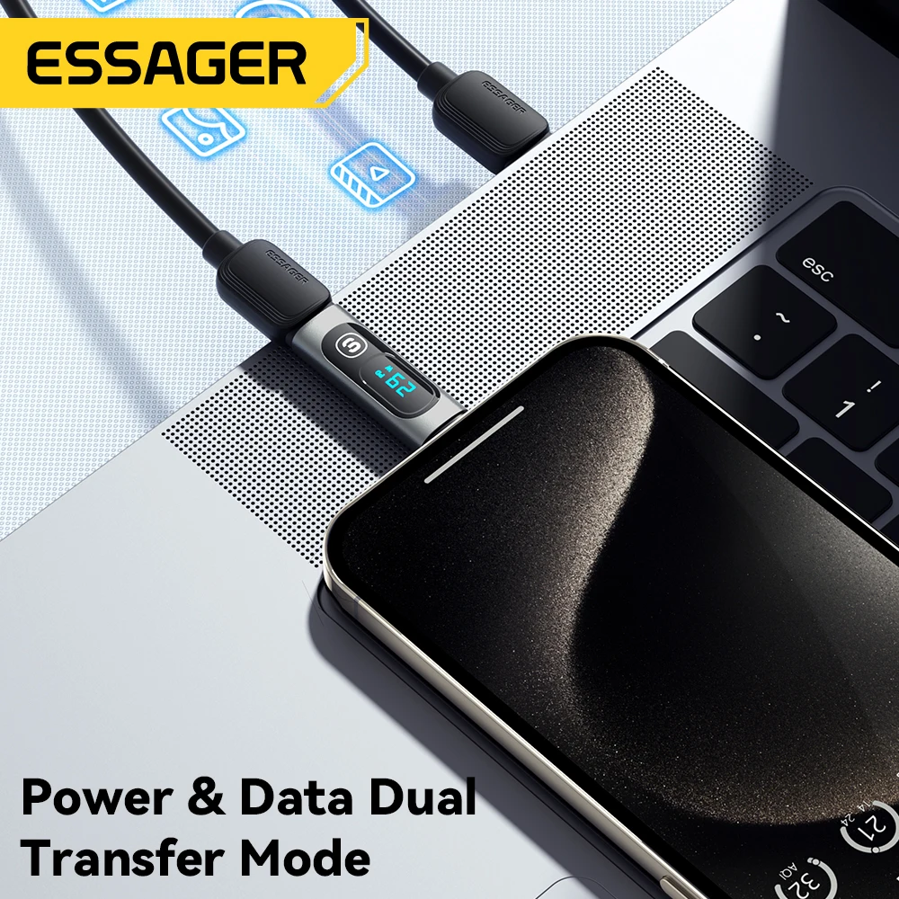 Essager Adattatore USB C da 240 W Tipo C a USB C 3.0 2.0 Connettore OTG Display digitale Adattatore dati 100 W per MacBook Pro Air Samsung