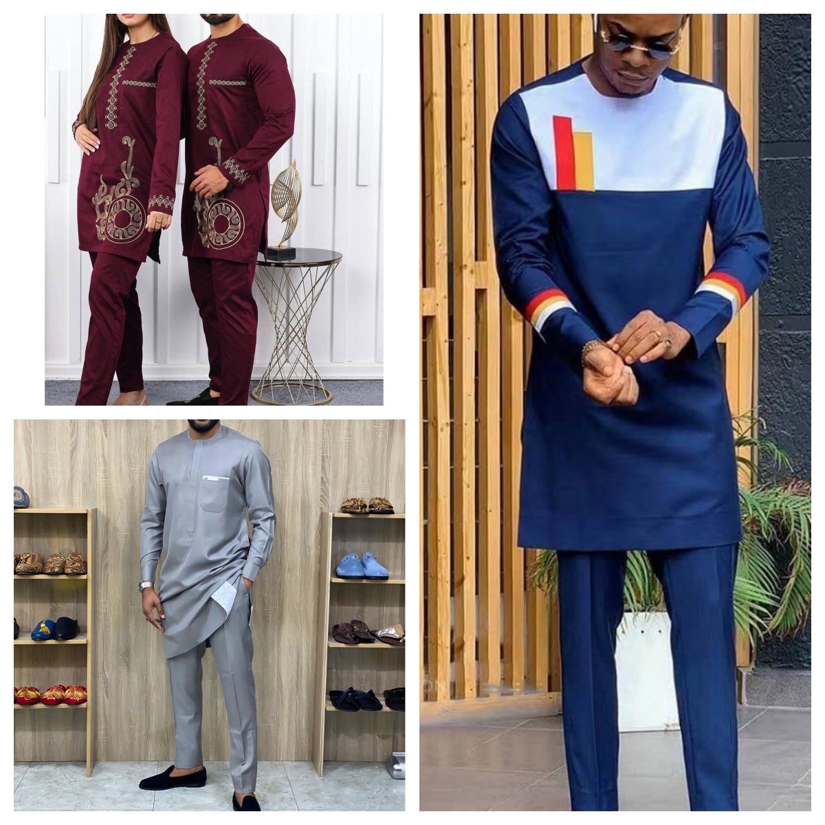 Afrikanische Herrenbekleidung, Herrenanzug, zweiteiliges Hosen-Set, Rundhalsausschnitt, Nähte, einfarbig, lange Ärmel, Festival, sozialer ethnischer Stil