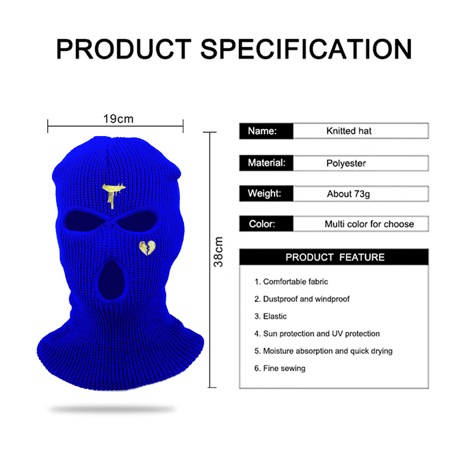 3 홀 패션 겨울 unisex balaclava 마스크 모자 자수 풀 페이스 마스크 니트 사이클링 스키 스노우 보드 모자 힙합 비니 선물