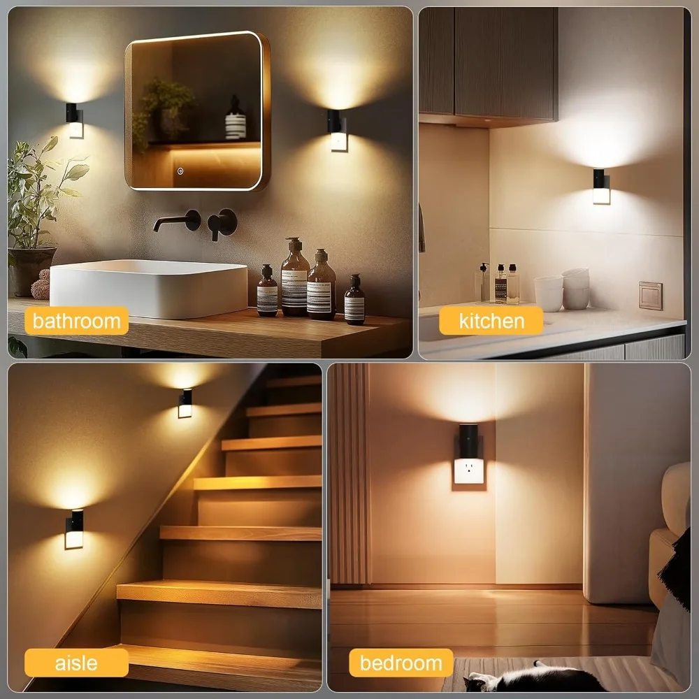 Luci notturne da 1/2/4 pezzi collegate a parete Luce notturna a LED dimmerabile con sensore di luce Luminosità regolabile per corridoio camera da letto