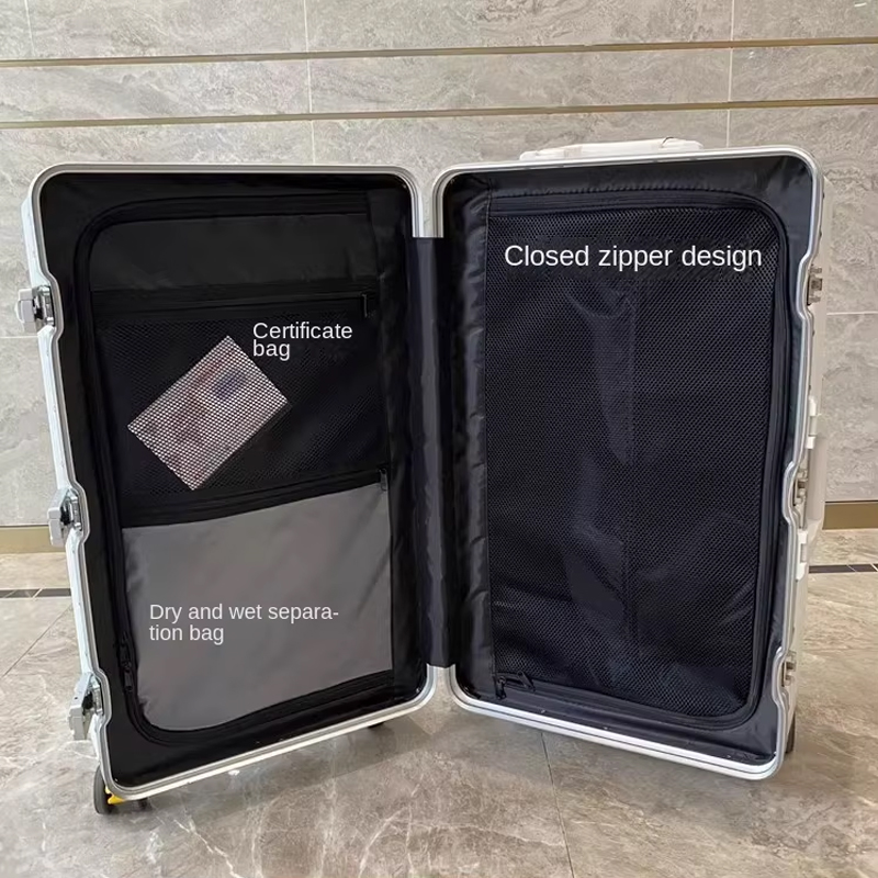 Mala retangular de grande capacidade, estrutura de alumínio, bagagem de mão com suporte para copos, trava tsa, carrinho, 28/30/32/36 polegadas