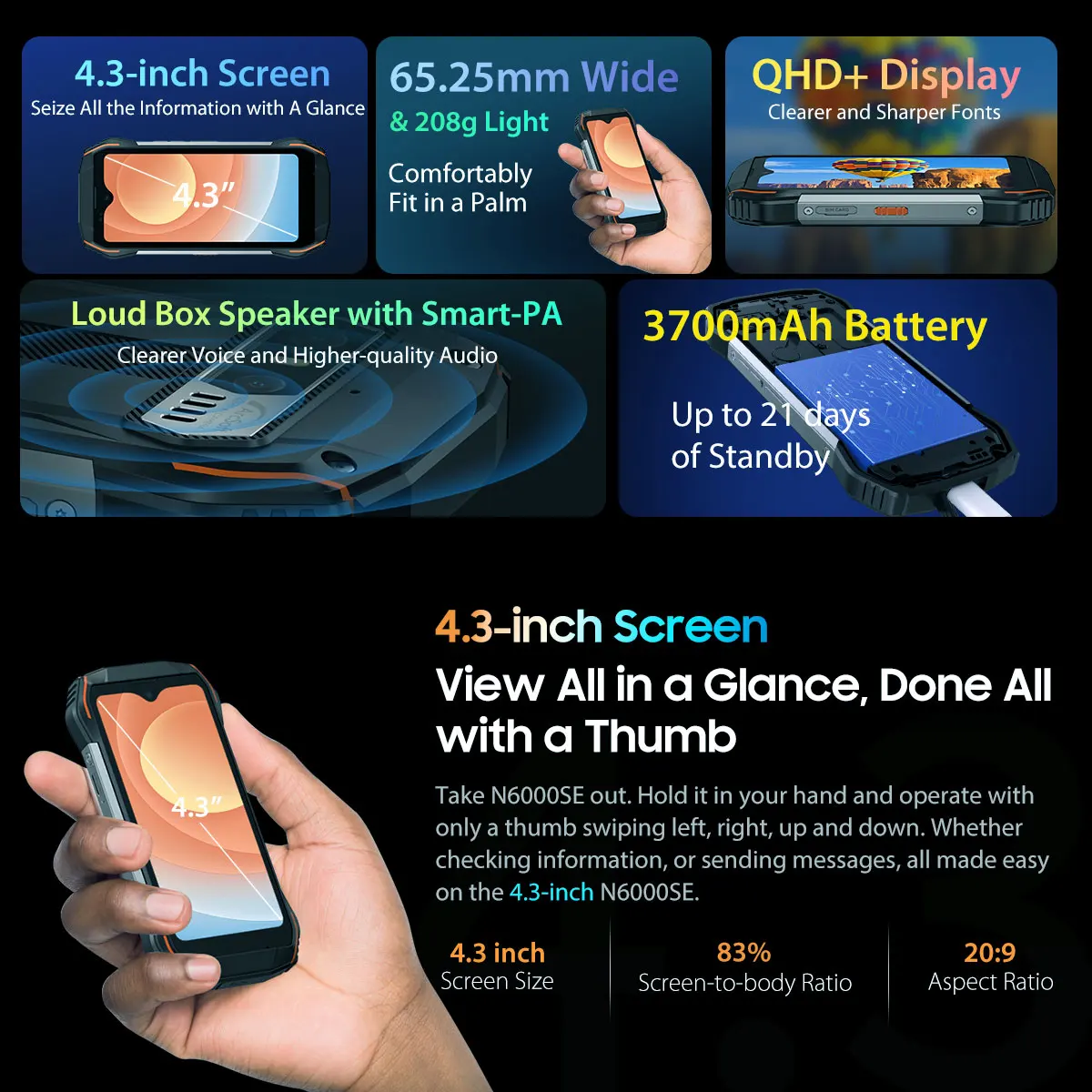 Blackview-teléfono inteligente N6000SE resistente, Smartphone Mini con pantalla de 4,3 pulgadas, MTK Octa Core, 12GB(4 + 8), 128GB, cámara de 13MP, 3700mAh, Android 13