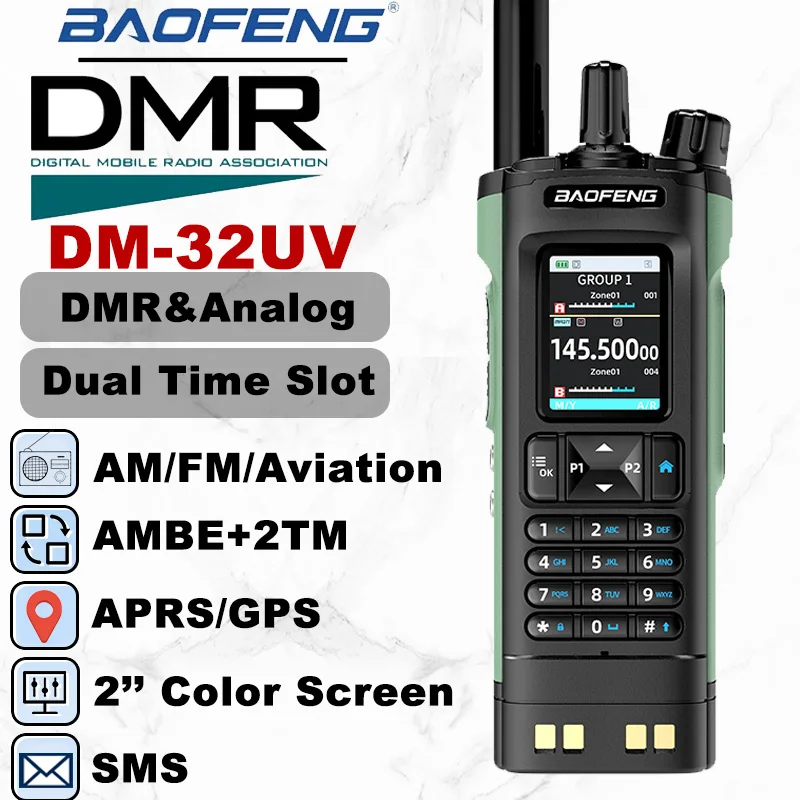 Baofeng DM32 10W DMR Digital analógico U/V modo de doble banda GPS APRS Walkie Talkie de largo alcance AM FM NOAA tipo C carga Radio bidireccional