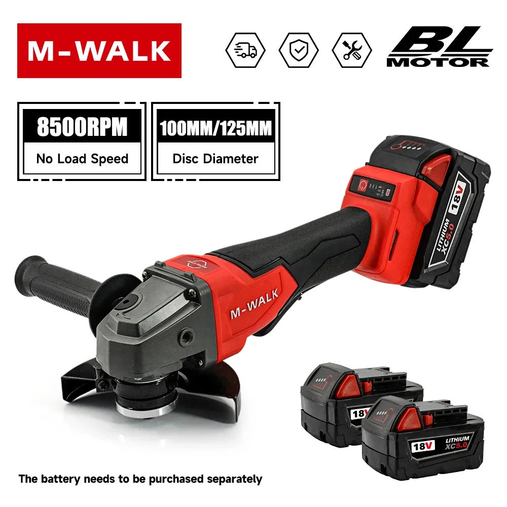 M-WALK Smerigliatrice angolare elettrica senza spazzole Smerigliatrice a batteria Macchina da taglio per la lavorazione del legno Utensile elettrico per Milwaukee 18V Batteria Pin