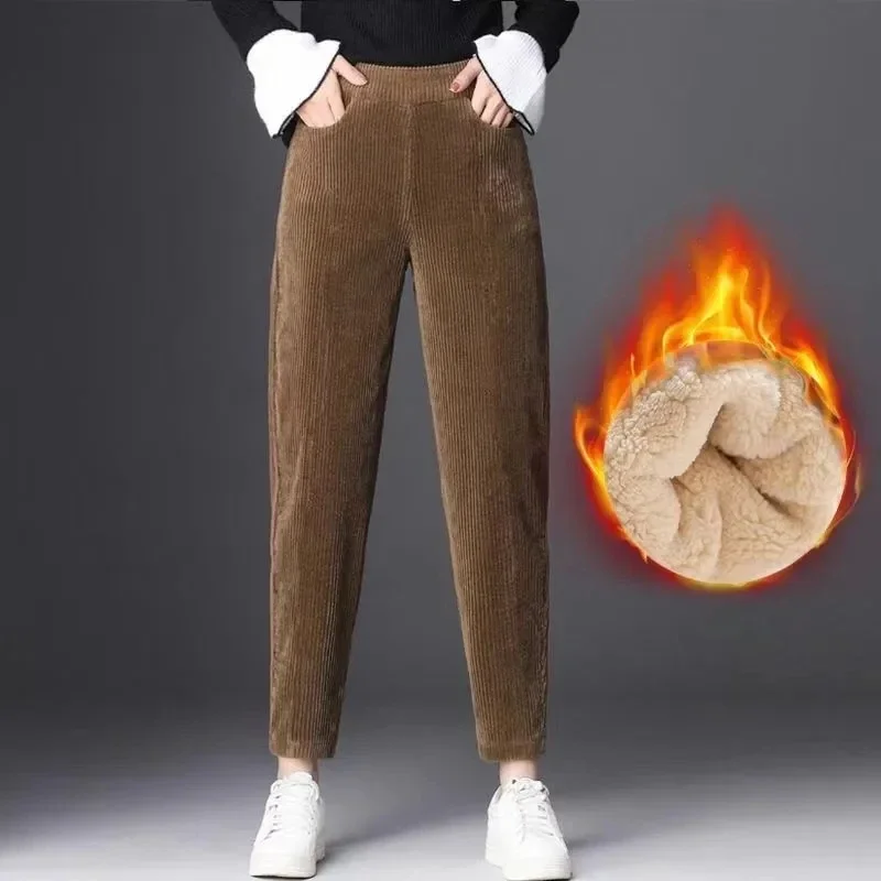 Frauen Cord Warme Hosen Dicke Plüsch Casual Hosen Herbst Winter Leggings Hohe Taille Harem Hosen Hosen