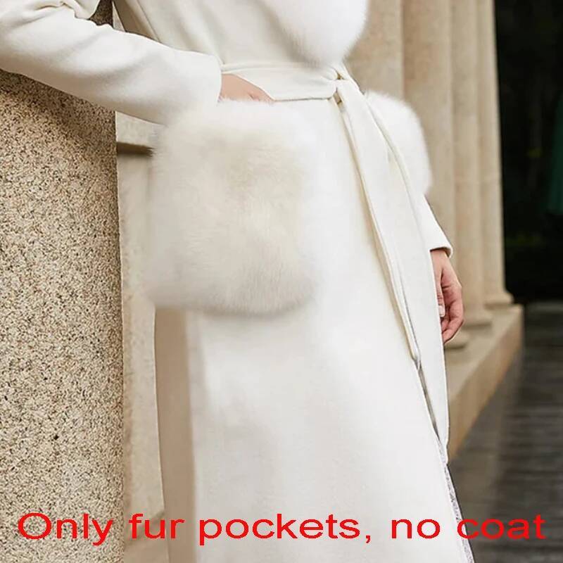 Vrouwen Jas Wollen Zak Nieuwe 100% Echt Vossenbont Kleur Bijpassende Zak 9.5*11 CM Merk Tas Vrouwelijke handdoek