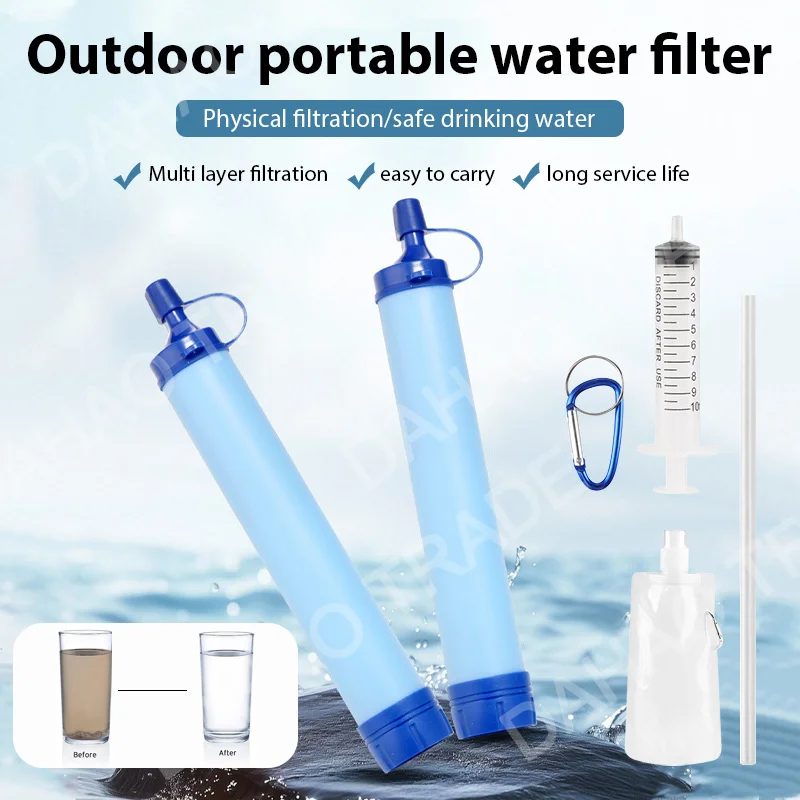 Filtro de água de emergência para acampamento ao ar livre, filtragem de emergência para vida ao ar livre, purificador de água individual potável direto, esterilização