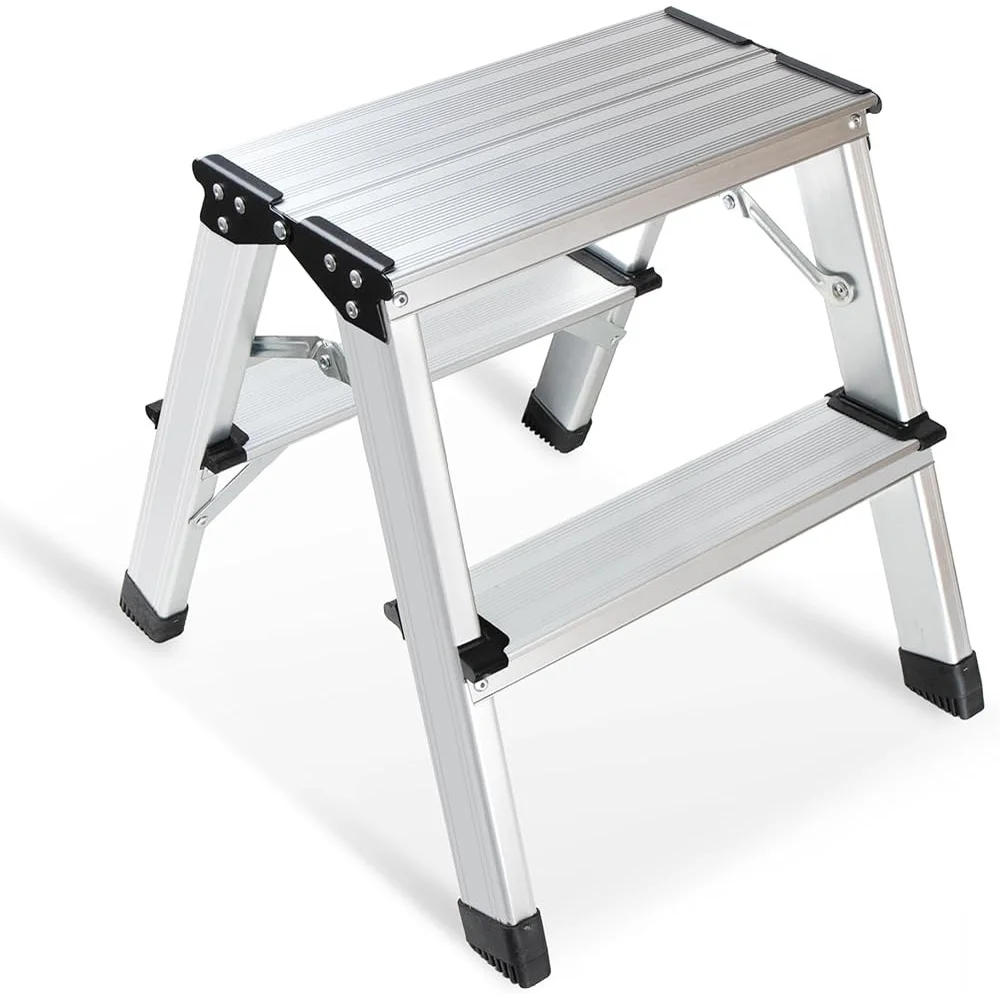 Lightweight Aluminum 2 Step Stool Folding Ladder Compact Portable Step Ladder Home Kitchen Utility Outdoor Use