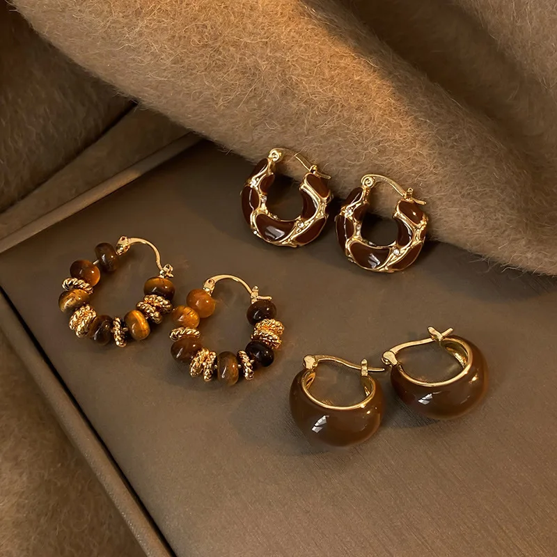 Pendiente Vintage en forma de U con goteo de aceite para mujer, pendientes de aro simples con personalidad de temperamento, joyería que combina con todo para mujer 2024