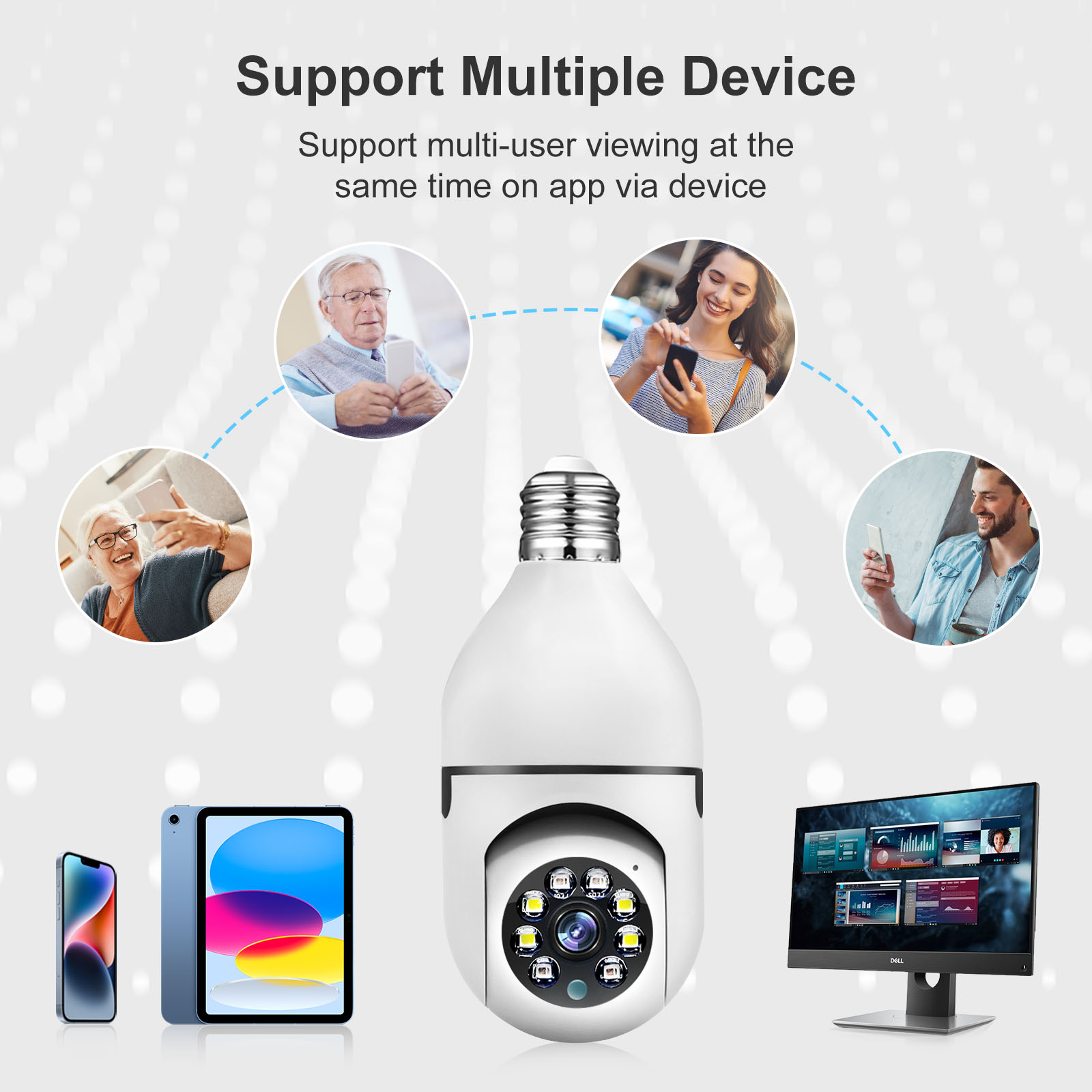 1/4 pçs 3mp e27 lâmpada ip wifi câmera de vigilância de vídeo interna proteção de segurança monitor do bebê cor cheia visão noturna cam