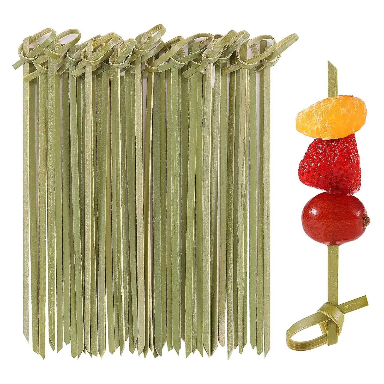 100pcs Disposable Bamboo Knot Skewers Cocktail Picks with Twisted Ends for Snacks Club Sandwiches Party Barbeque forks