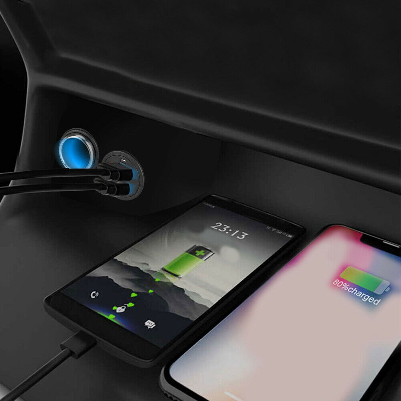 デュアル入力USBシガレットライター,黒色,12Vソケット,アダプター,カーアクセサリー