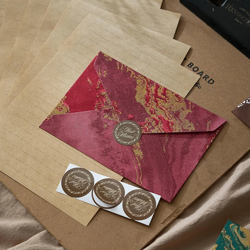 Ensemble d'enveloppes Vintage en relief doré, 5 pièces, enveloppes d'écriture de lettres, couverture de carte d'invitation de mariage, emballage cadeau, papeterie coréenne