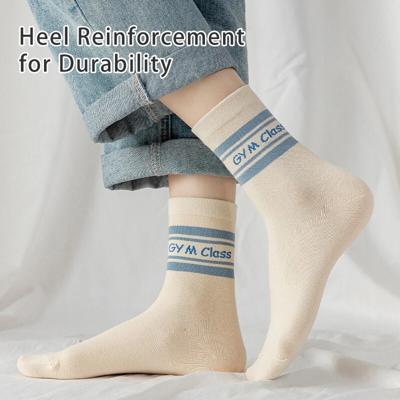 5 pares de calcetines de media pantorrilla bonitos y a rayas para las cuatro estaciones de primavera para mujer, bonitos y jóvenes, a la moda y cómodos