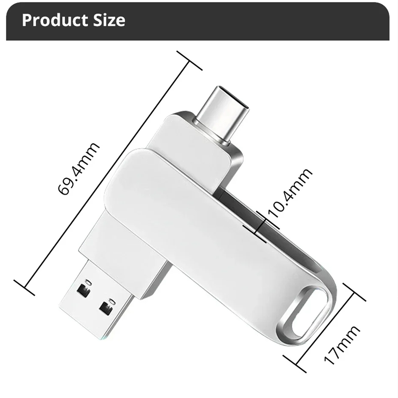 Type-C USB 2.0 High speed flash drive 64GB 2 IN 1 360° Rotate Freely Pen Drive 128GB/32GB/16GB Multi-format Compatible U Disk