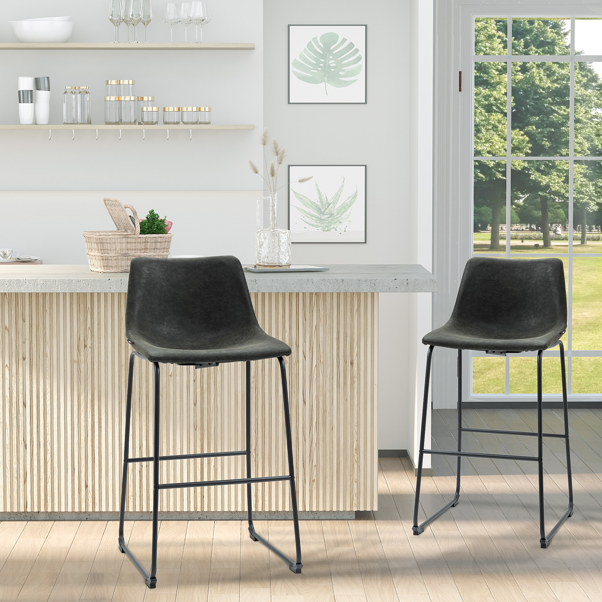 Homcom 2 hoch gepolsterte pu küchen hocker mit rückenlehne 47x54x99 cm