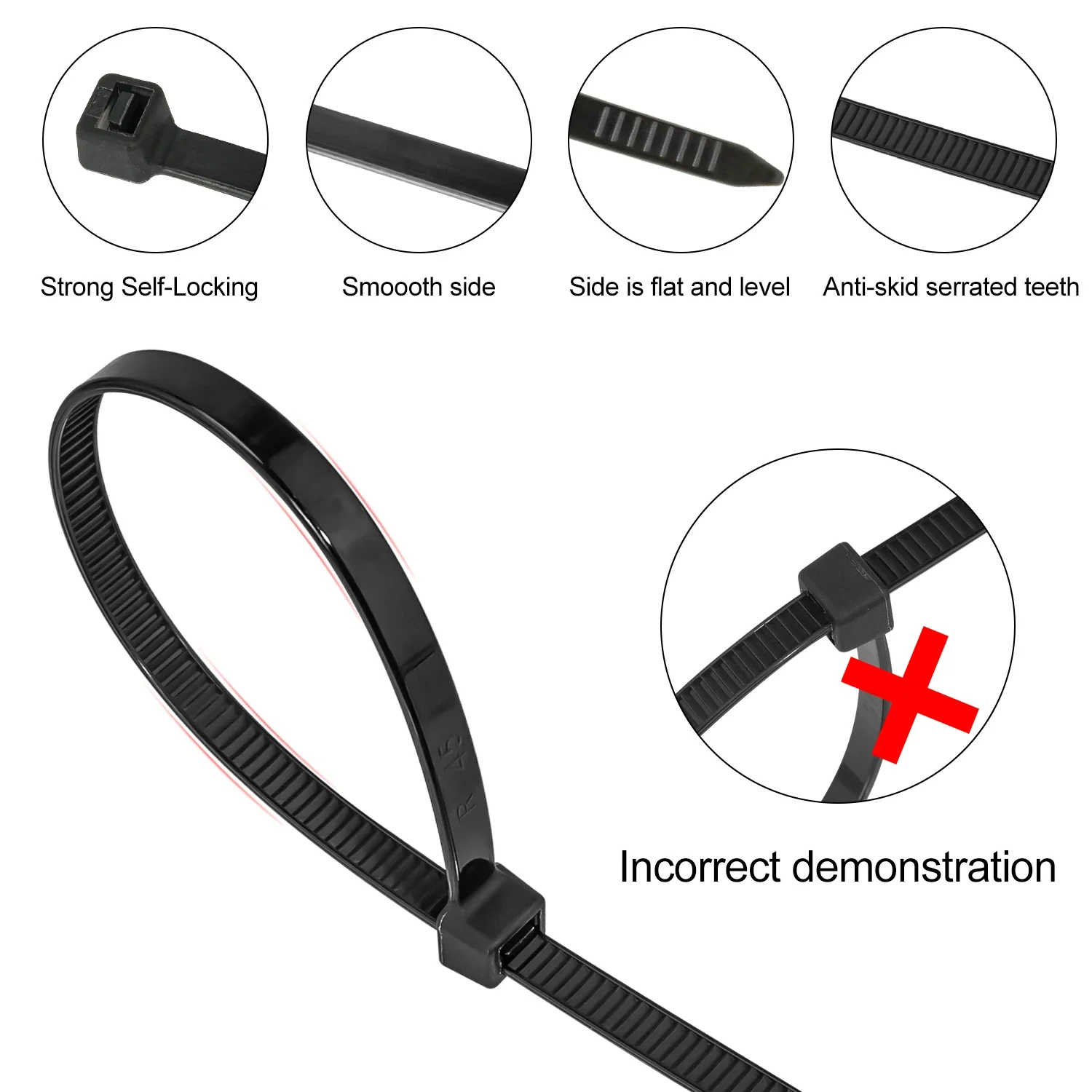 500 Stück selbstsichernde Nylon-Kabelbinder, schwarze Kunststoff-Draht-Kabelbinder-Sets, feste Bindung