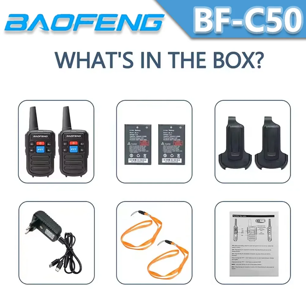Baofeng BF-C50 Mini Walkie Talkie 5W UHF Dual PTT with Type-C Charger Child Intercom 1500mAh HF Transceiver Ham Radio
