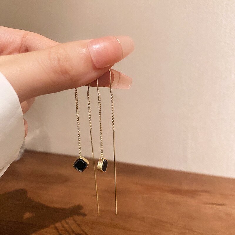 Brinco de gota quadrado geométrico simples para mulheres moda coreana linha de cor dourada longa borla balançar brincos festa jóias presente