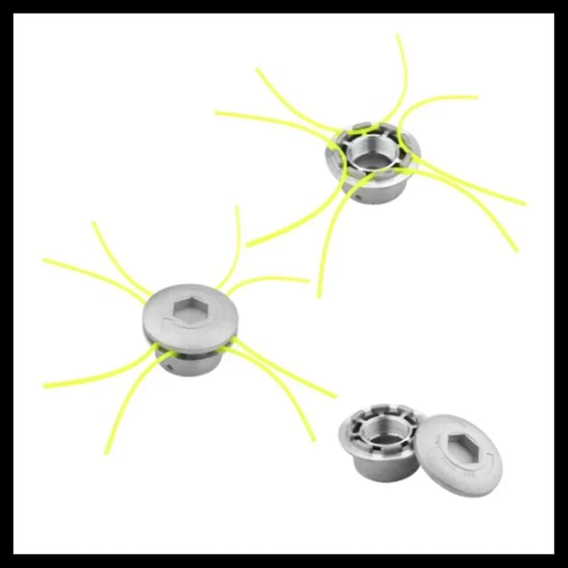 Cabezal de corte de césped de aluminio Universal con cabezal cortador de cepillo de 4 líneas, cabezal de línea de corte de césped de nailon para cortacésped plateado