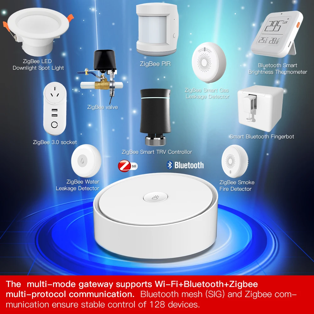 MOES Smart multimodo Gateway ZigBee 3,0 WiFi Bluetooth Mesh Hub funciona con la aplicación inteligente Tuya Control por voz a través de Alexa Google Home