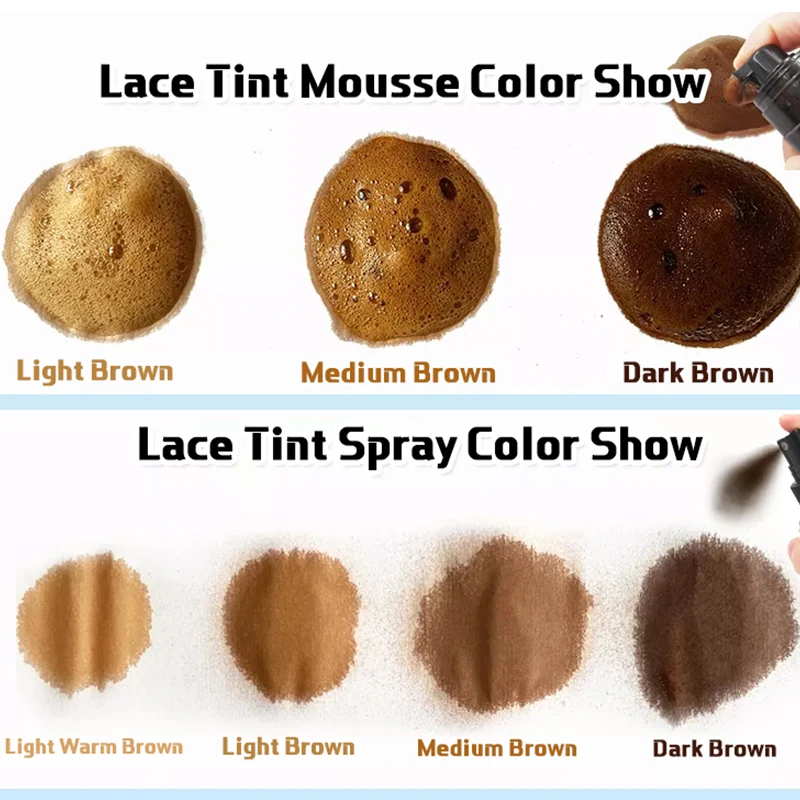 Lace Tint Mousse Waterproof For Lace Front Wigs Light/Medium/Dark Wig Knots Healer Quick Dry Wig Grids Concealer Tint Spray
