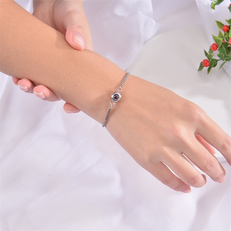 Pulseira de foto personalizada pulseiras de projeção personalizadas com imagem dentro de 100 idiomas eu te amo pulseira de aço inoxidável
