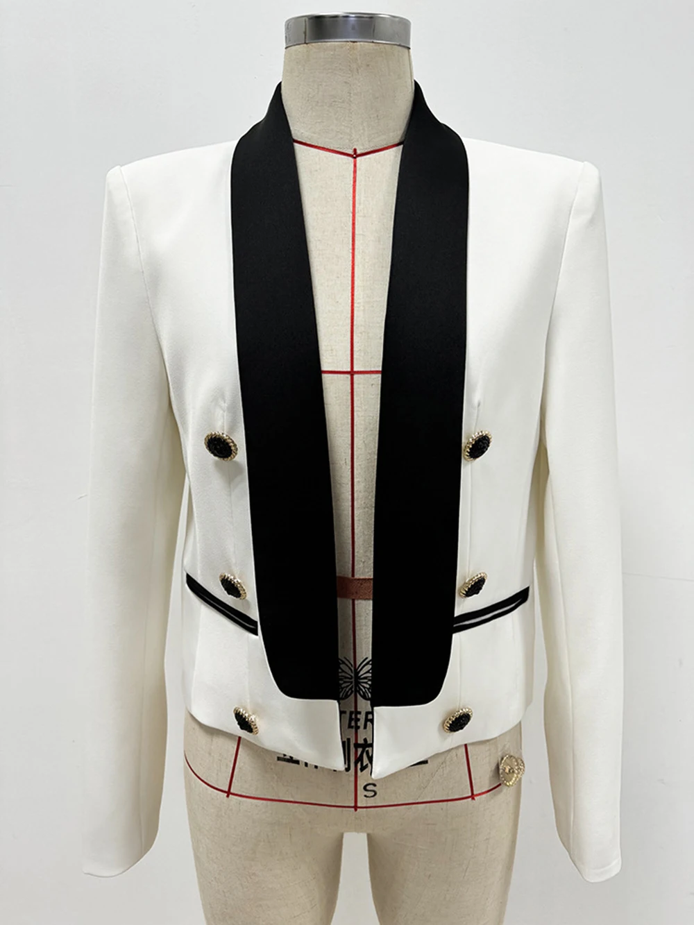 Mulheres Double Breasted Patchwork Blazer de Ponto Aberto, Jaqueta Clássica, Designer de Moda, Novo, Tamanho Exterior S-2XL, 2022