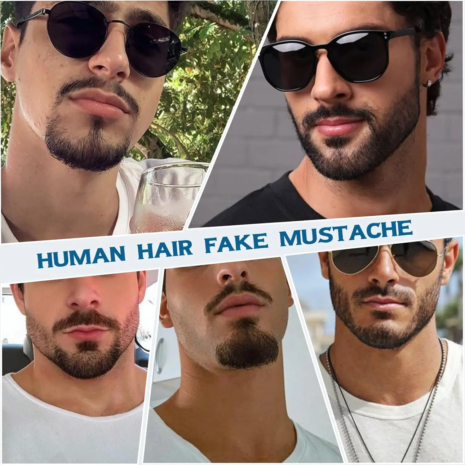 Bigote falso con barba de encaje para hombres, bigote hecho a mano con pelo Real, Cosplay, encaje sintético, barbas invisibles