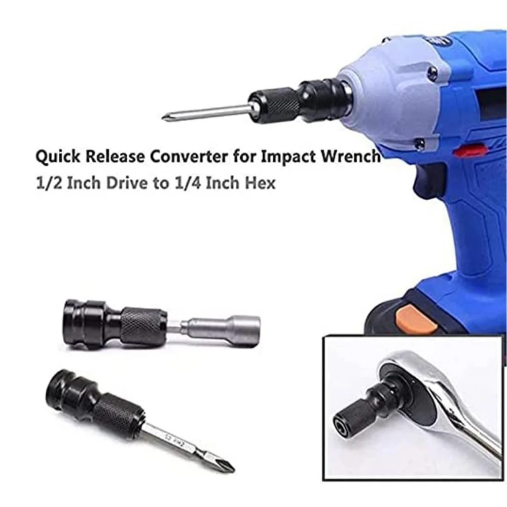 Adattatore per avvitatore a percussione da 1/2 "a 1/4" HEX Convertitore presa a cambio rapido Strumento a cricchetto Manicotto di trasmissione Femmina Femmina A sgancio rapido