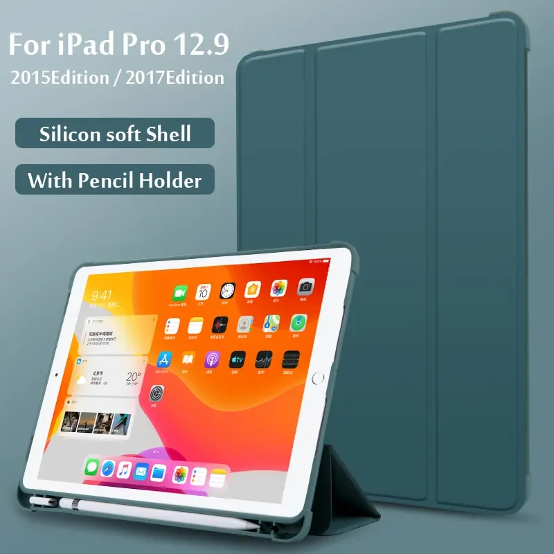 Para ipad pro 12.9 2017 edição (com chave de casa) caso a1584 a1670 a1671 2015 1a 2a geração com suporte de lápis magnético capa inteligente