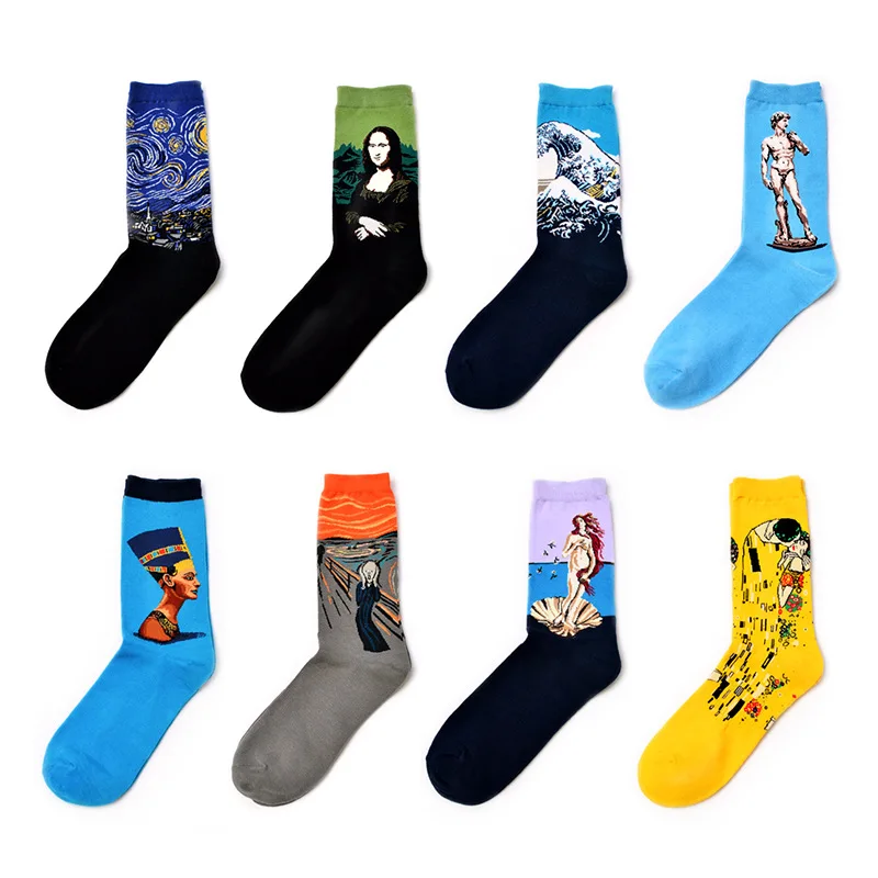 Caliente Dropshipping Otoño Invierno Retro mujeres nuevo arte Van Gogh Mural mundialmente famoso pintura al óleo serie hombres calcetines divertidos