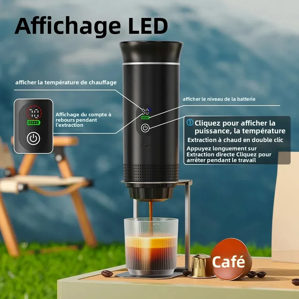 Machine à café expresso portable sans fil Foombthe pour voiture et camping, réservoir d'eau de 80 ml, affichage numérique, machine à café de voyage 3 en 1 pour capsules et poudres