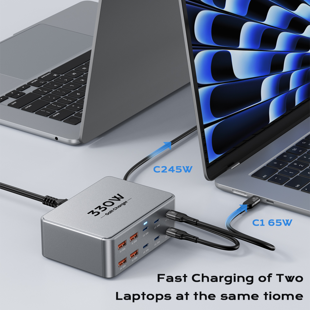 Ładowarka USB C GaN 330 W 100 W PD3.0 PPS QC3.0 Wieloportowa stacja szybkiego ładowania do laptopa iPhone 15 16 Samsung Macbook Pro Tablet