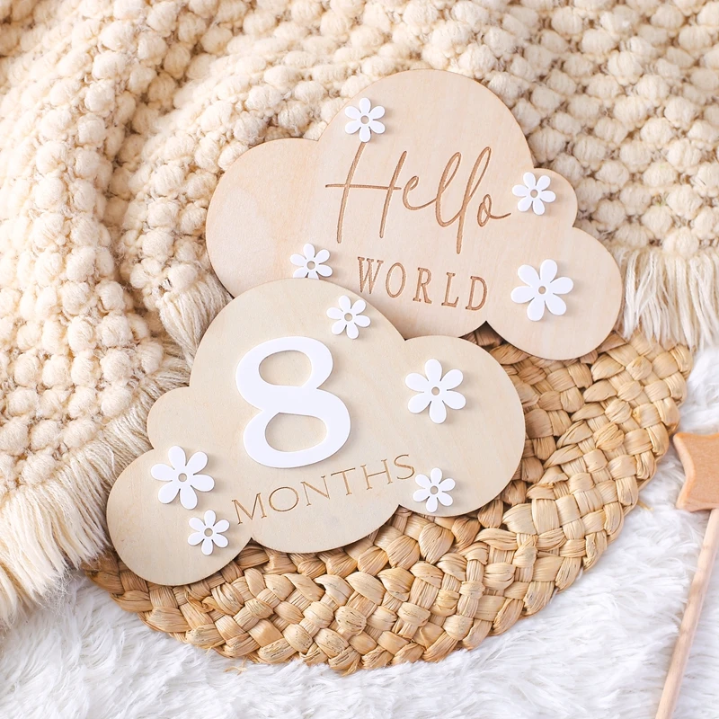 เด็กทารกเดือนการถ่ายภาพ Prop Cloud Shape บันทึกการ์ดทารกแรกเกิดของขวัญวันเกิด Milestone Card ของที่ระลึกเด็กอุปกรณ์เสริม