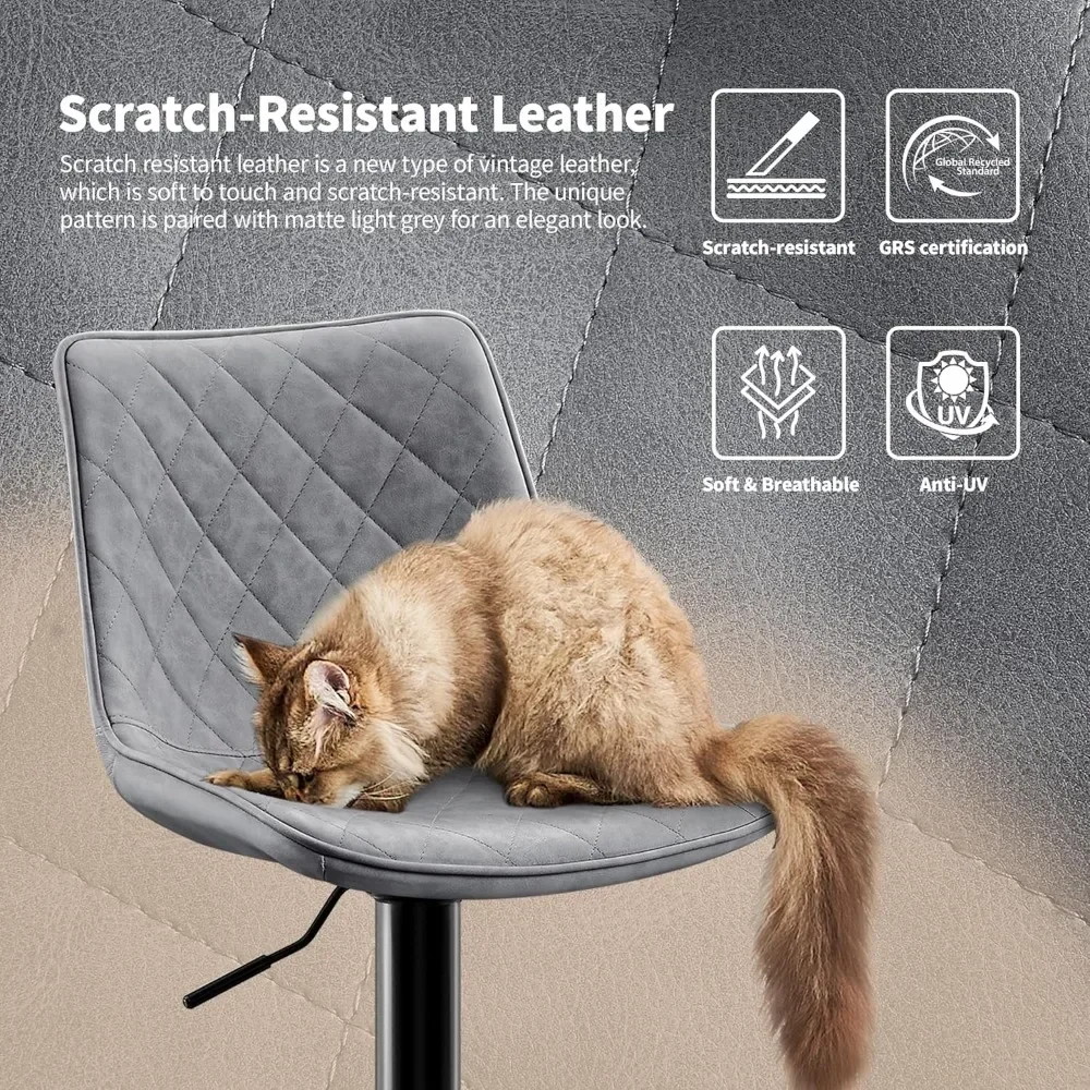 Modern Bar Stool Height Adjustable Scratch-Resistant Leather Bar Chair X-Large Base and Seat Bistro Stool, Heavy Duty Kitchen