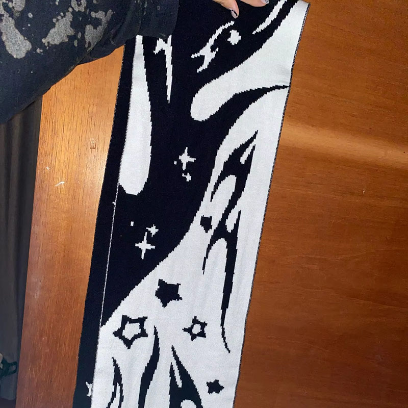 Fashion creative striped knitted women's scarf winter scarf apron black Y2K Kpop Goth