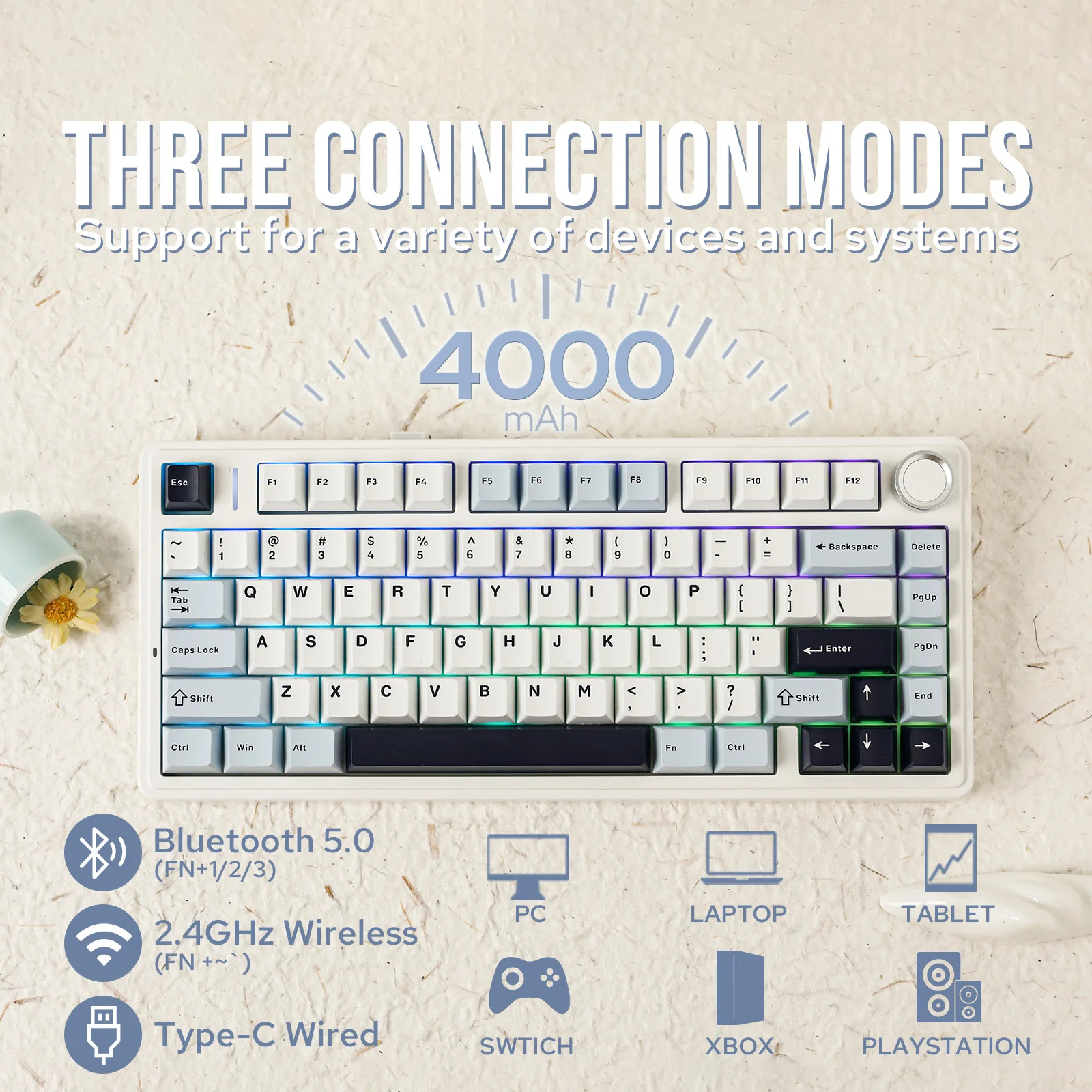 EPOMAKER x AULA F75 75% ANSI Hot-Swap Gasket Bluetooth 5.0/2.4G Wireless/Wired Mechanical Keyboard PBT Keycaps for Mac/Win