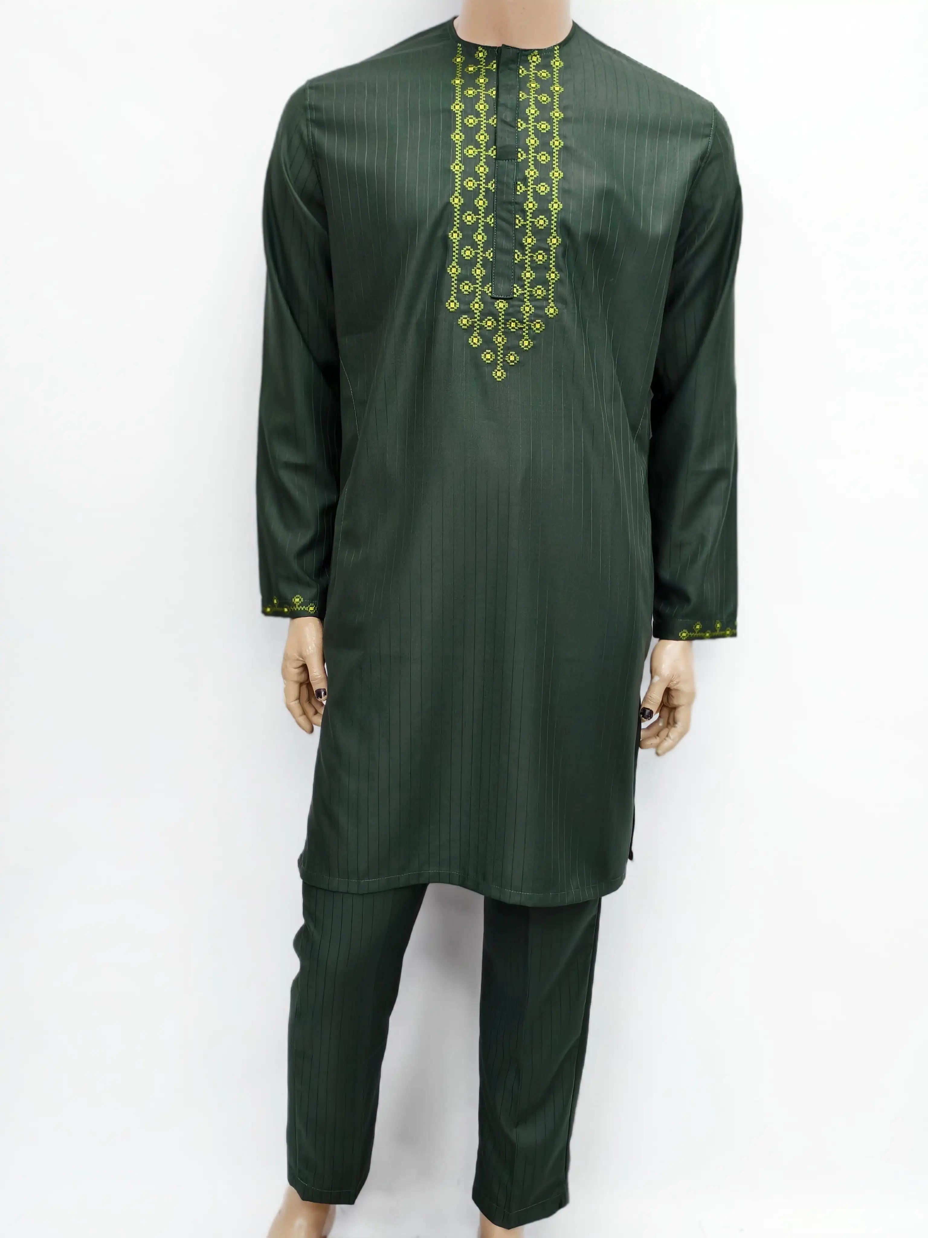 Africano muçulmano islâmico masculino moda moderna oração eid robe manga longa em torno do pescoço bordado árabe jubba thobe roupas