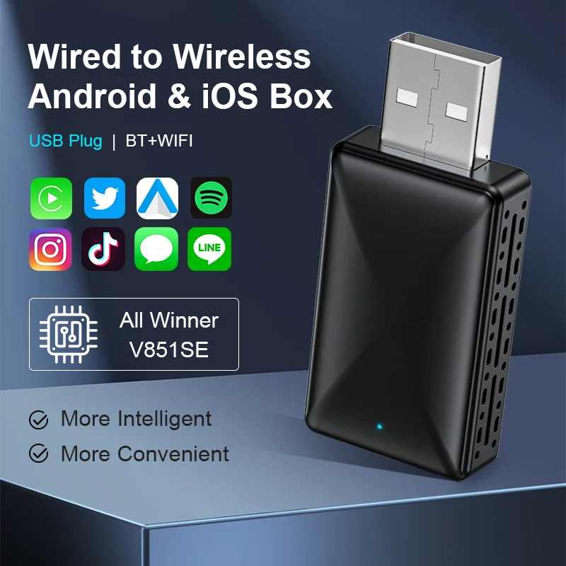 Adaptador inalámbrico Android para coche, Mini cuerpo inteligente con caja AI para coche, OEM, con cable, Android Auto a Dongle USB inalámbrico para Toyota Volvo