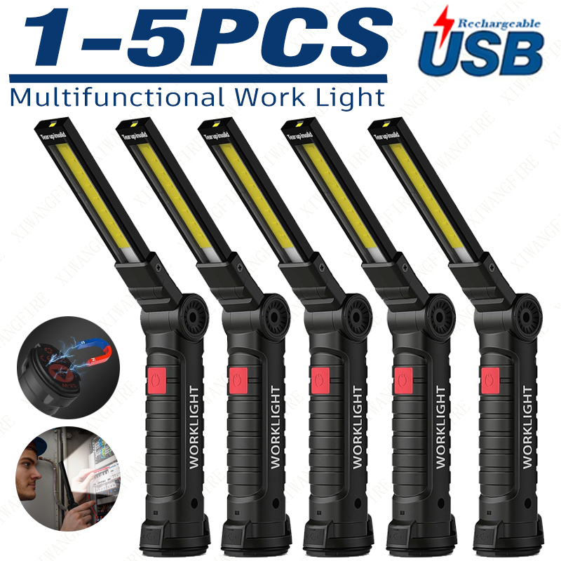 1-5PCS Multifunktionale Klapp Arbeit Licht Tragbare Camping Licht USB Aufladbare Taschenlampe Mit Gebaut-in Batterie Magnetische Lampe