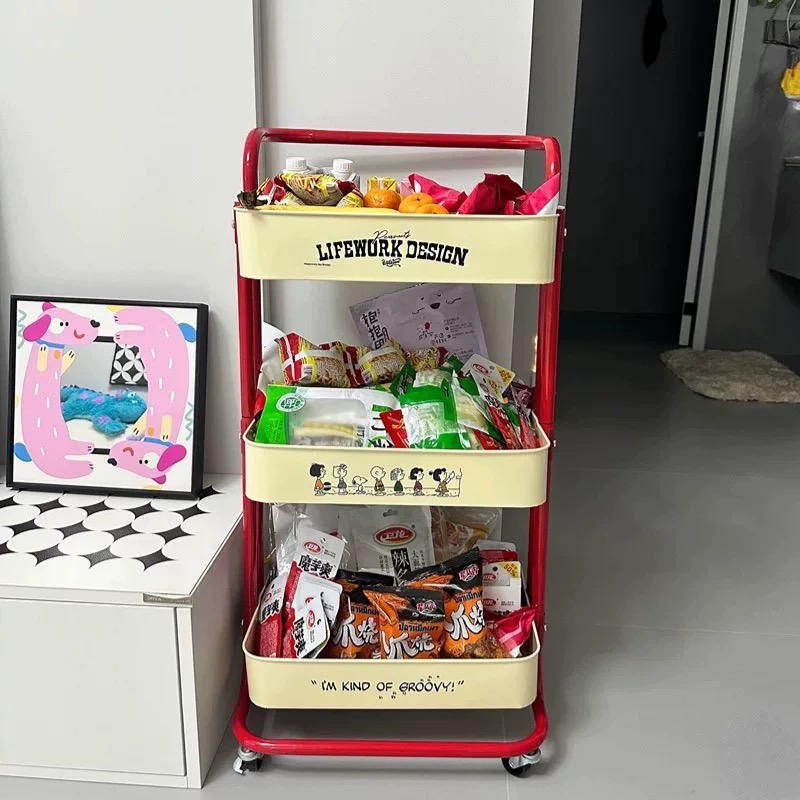 Hot Multi-Layer Contrast Color Trolley Storage Shelf Trolley Organizer Mobile Cosmetics Snack Storage Rack Bathroom Mobile Shelf
