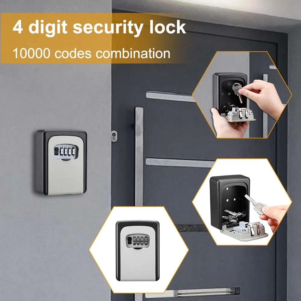Sectyme-caja de cerradura de llave resistente a la intemperie, combinación de 4 dígitos, contraseña, almacenamiento de llaves, cerradura de seguridad para interiores y exteriores