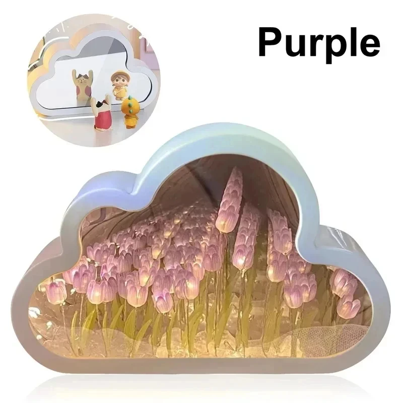 手作りのcloudチューリップナイトライト,DIY素材,花,家の装飾,ミラー,クリエイティブな雰囲気ランプ,誕生日プレゼント,バレンタインデー
