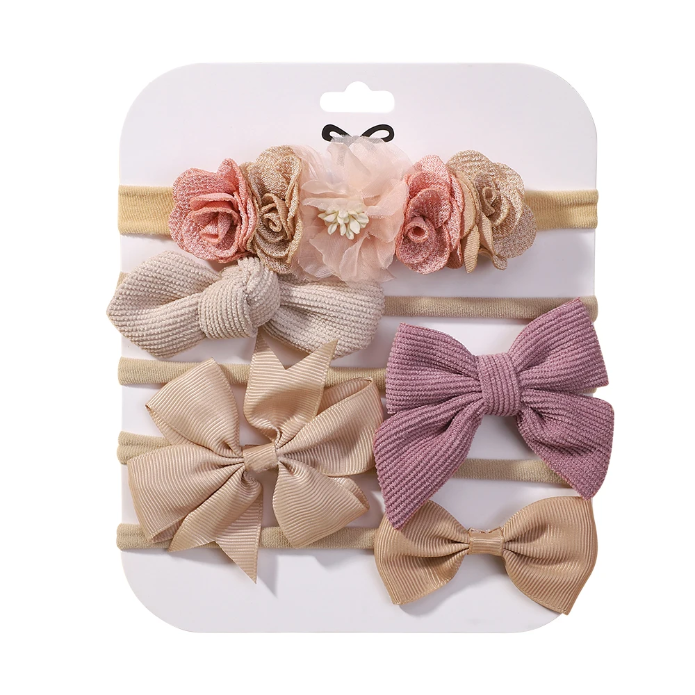 5 pçs/set bebê elástico bandana recém-nascido flor laço bowknot náilon faixas de cabelo para meninas infantil da criança macio acessórios para o cabelo presente