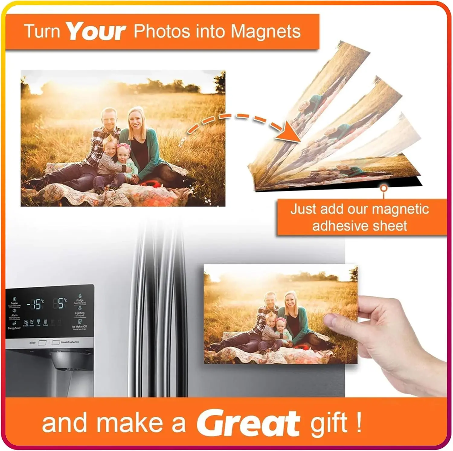 Magnetic Sheets with Adhesive Backing, 10 Pack 5"x7" Picture Size, Photo Magnets for Refrigerator, Sticky Magnet Sheet