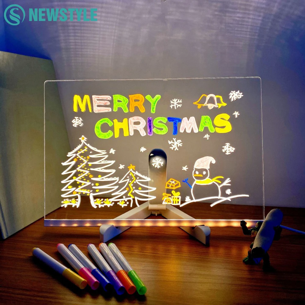 Bacheca per appunti a LED con luce notturna colorata 7 penne Bacheca in acrilico fai-da-te Tavolo da disegno per bambini Regalo di compleanno per bambini