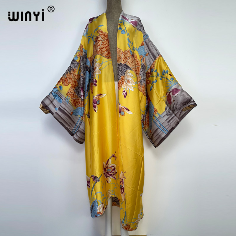 Winyi-女性用のサマードレス,イブニングドレス,カクテルドレス,excy,自由奔放に生きる,マキシ,アフリカの休暇,バットスリーブ,シルクの感触,着物