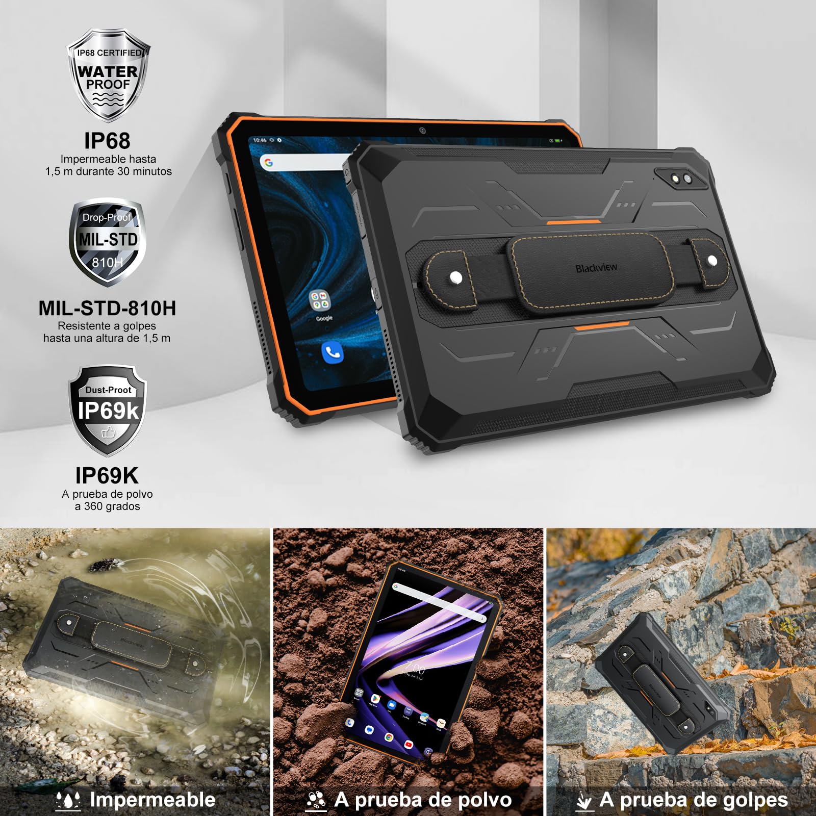 Blackview Active 8 Pro tablettes robustes Android 14 10.36 "2.4K affichage Helio G99 16GB 256GB tablette PC 22000mAh